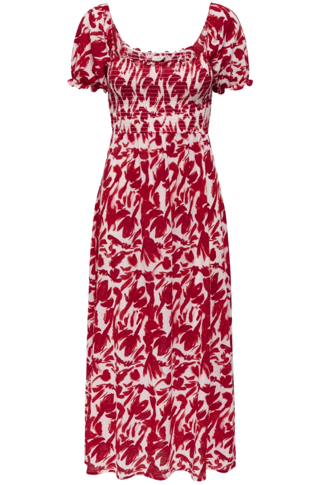 JDYZOEY S/S SMOCK DRESS JRS DIA 15351511 CLOUD DANCER/ MARS RED